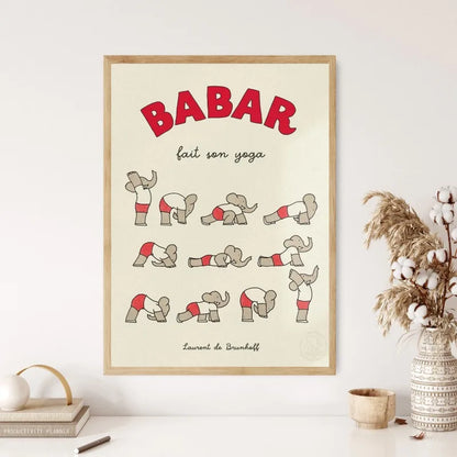 DecorBites™ Elephant Babar Family Yoga Poster for Kids Room