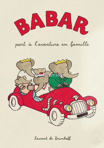 DecorBites™ Elephant Family Cartoon Poster for Kids Room