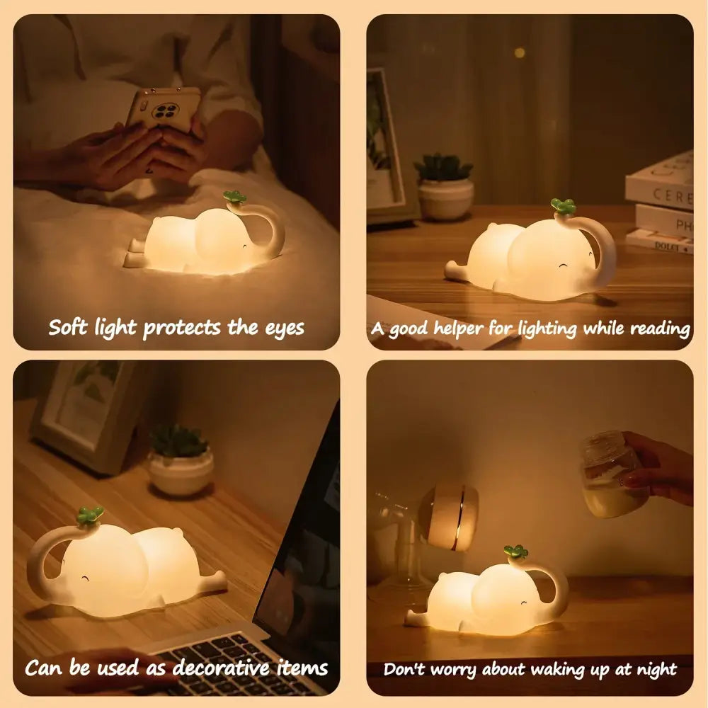 Elephant silicone night light bedroom decor with green clover