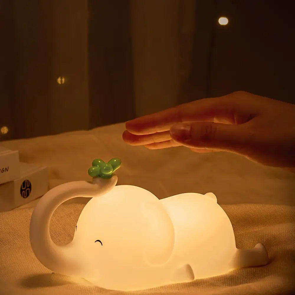 Elephant silicone night light bedroom decor with green clover