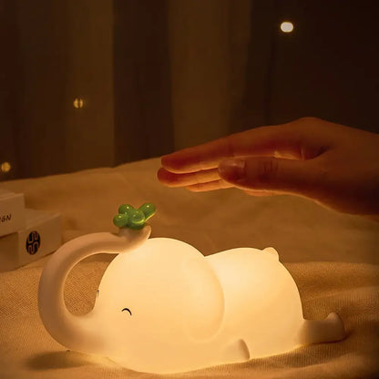 Elephant silicone night light bedroom decor with green clover