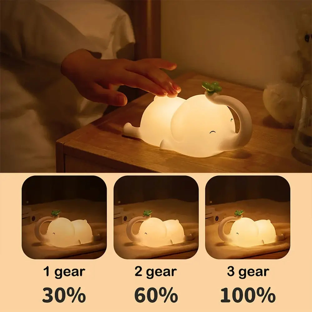 Elephant silicone night light bedroom decor with green clover