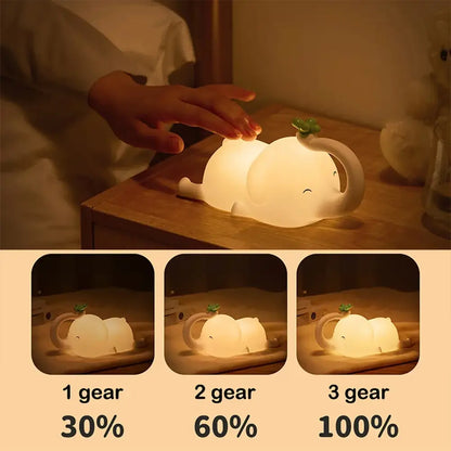 Elephant silicone night light bedroom decor with green clover