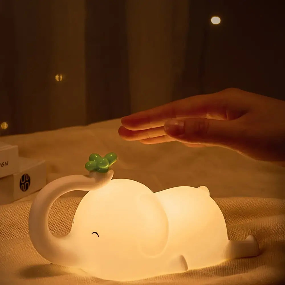 Elephant silicone night light bedroom decor with green clover