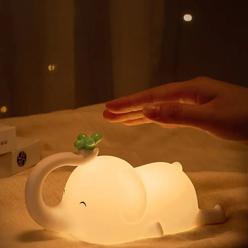 Elephant silicone night light bedroom decor with green clover