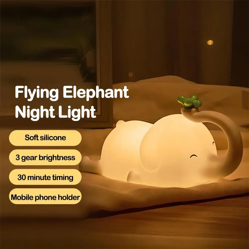 Elephant silicone night light bedroom decor with green clover