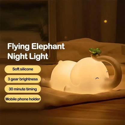 Elephant silicone night light bedroom decor with green clover