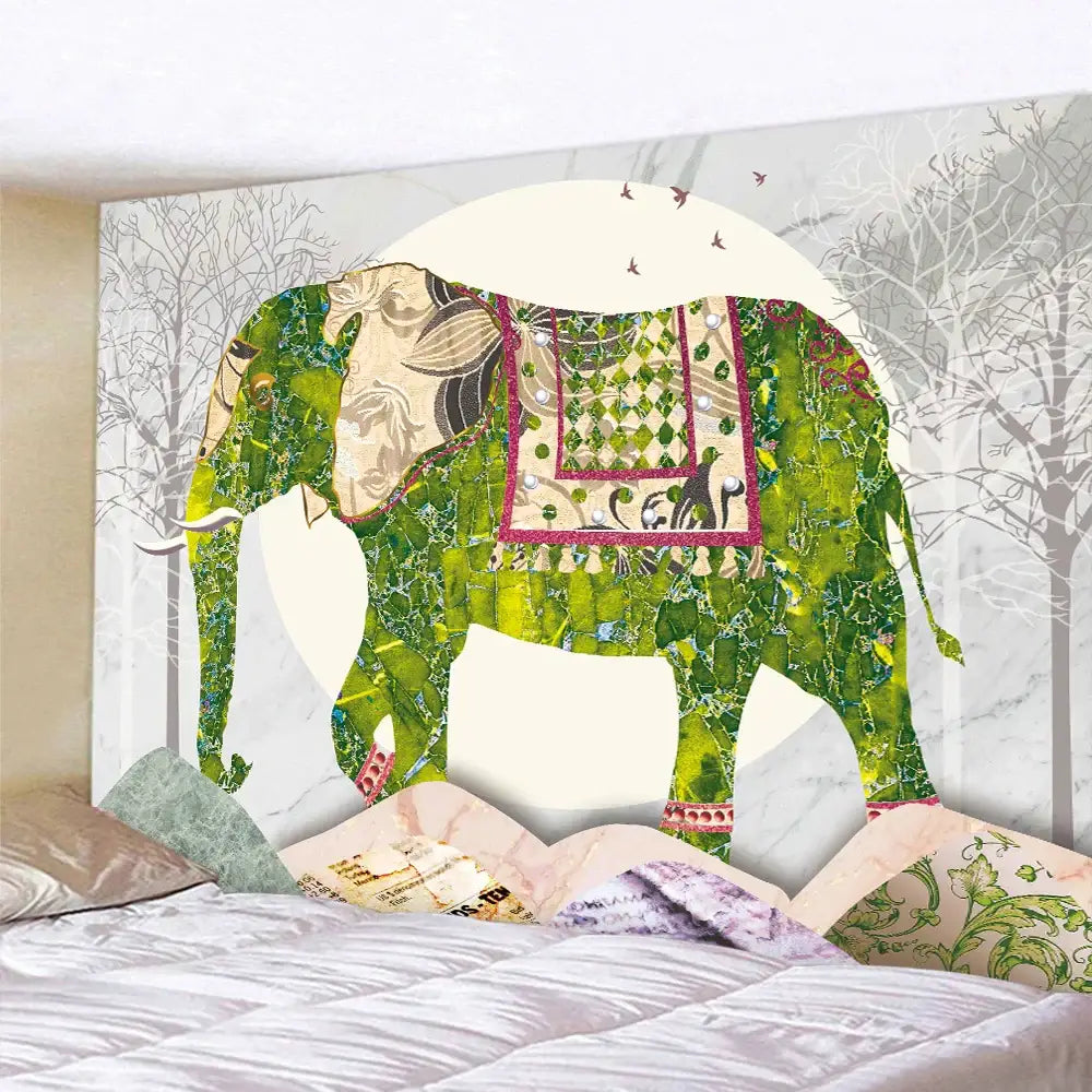 Elephant tarot psychedelic tapestry red & teal yoga room wall art