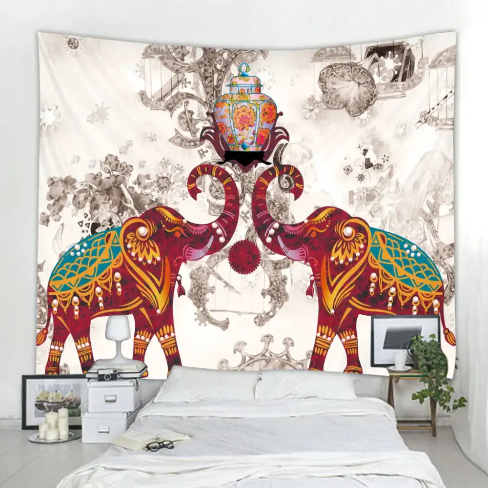 Elephant tarot psychedelic tapestry red & teal yoga room wall art