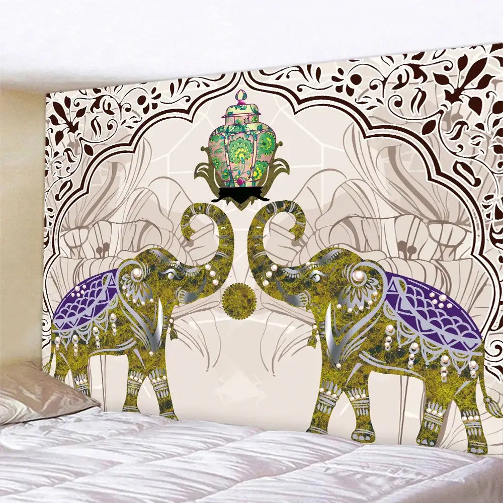 Elephant tarot psychedelic tapestry red & teal yoga room wall art