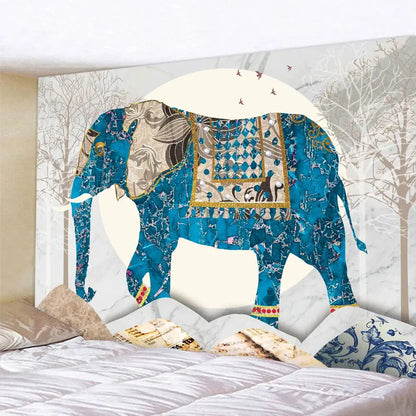 Elephant tarot psychedelic tapestry red & teal yoga room wall art