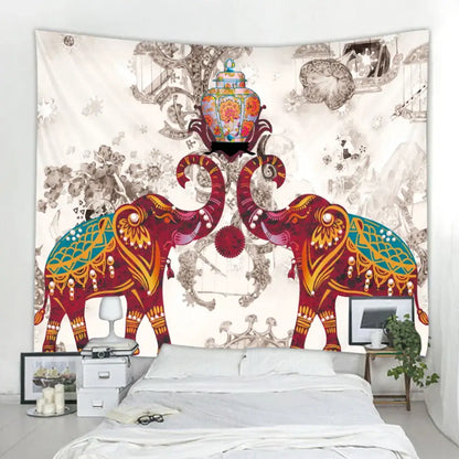 Elephant tarot psychedelic tapestry red & teal yoga room wall art
