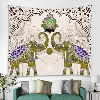 Elephant tarot psychedelic tapestry red & teal yoga room wall art