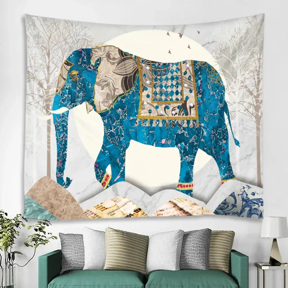 Elephant tarot psychedelic tapestry red & teal yoga room wall art