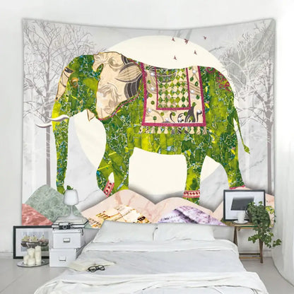 Elephant tarot psychedelic tapestry red & teal yoga room wall art