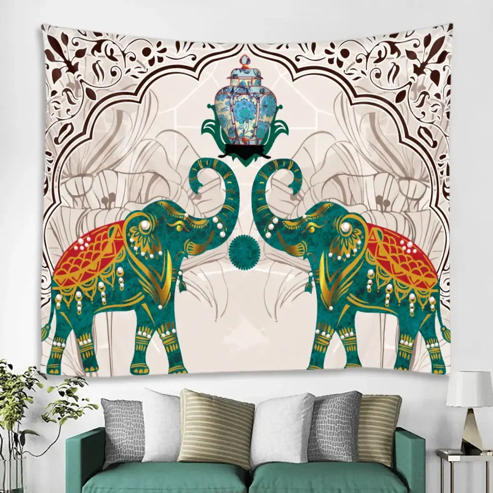 Elephant tarot psychedelic tapestry red & teal yoga room wall art