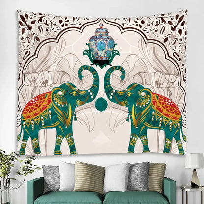 Elephant tarot psychedelic tapestry red & teal yoga room wall art