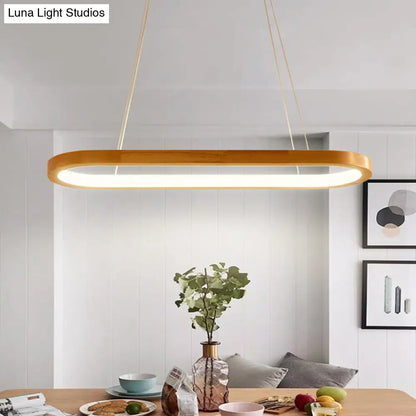 DecorBites™ Ellipse Wood Pendant Lighting Fixture - LED Simplicity in Beige (27.5"/35.5" Long)