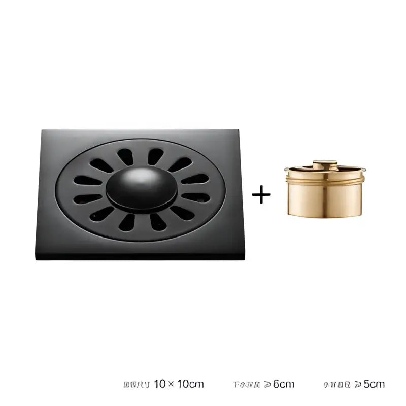 Embossed floral black brass square floor drain shower room