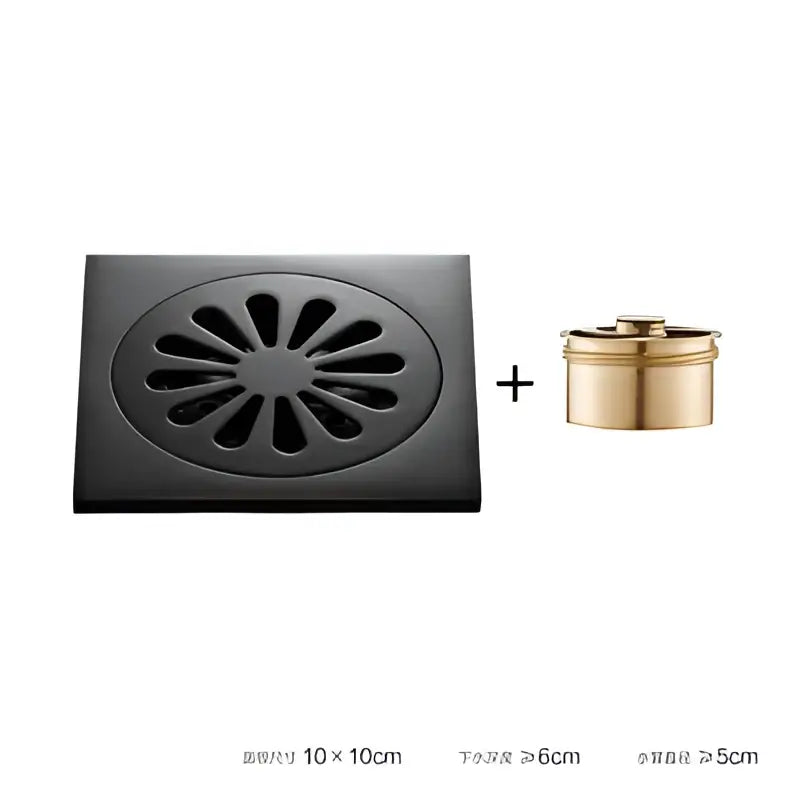 Embossed floral black brass square floor drain shower room