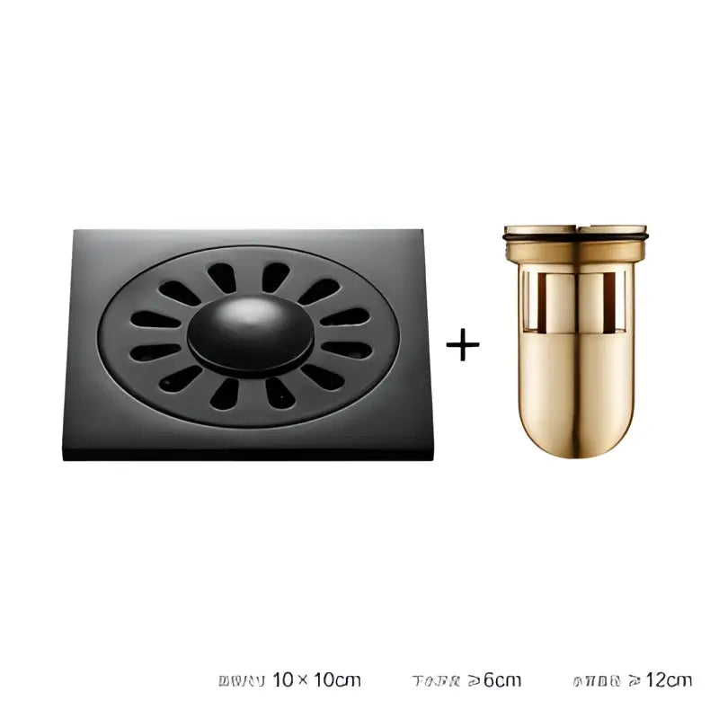 Embossed floral black brass square floor drain shower room