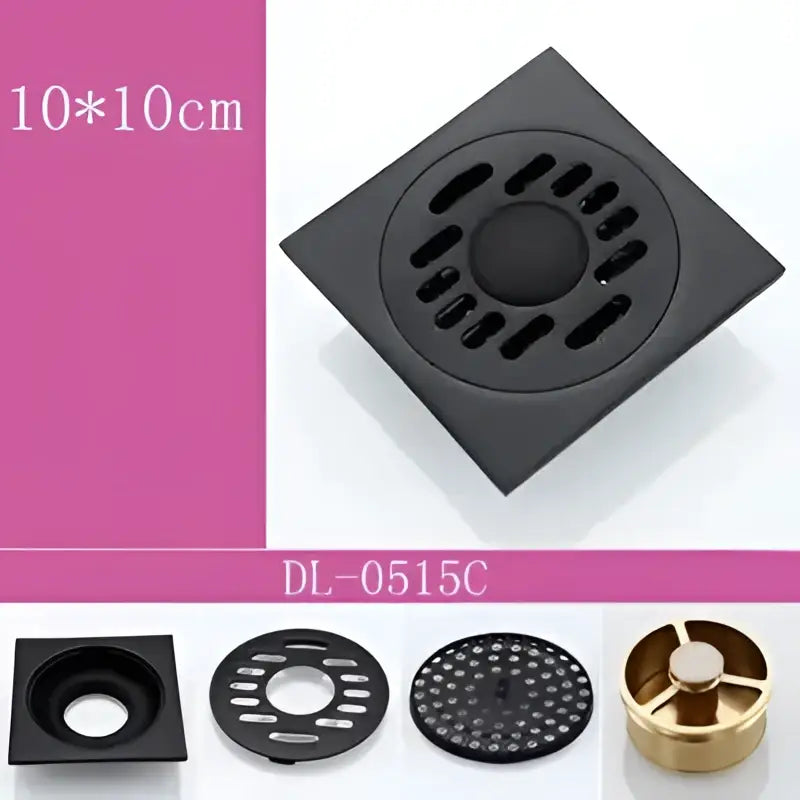 Embossed floral black brass square floor drain shower room