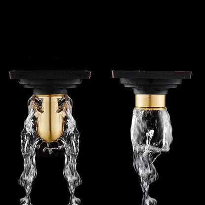 Embossed floral black brass square floor drain shower room