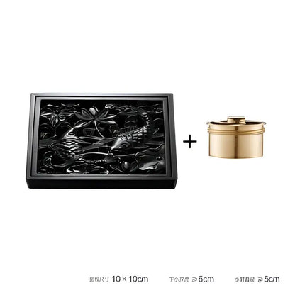 Embossed floral black brass square floor drain shower room