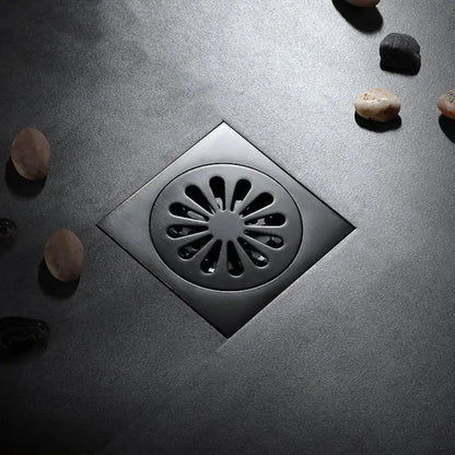 Embossed floral black brass square floor drain shower room