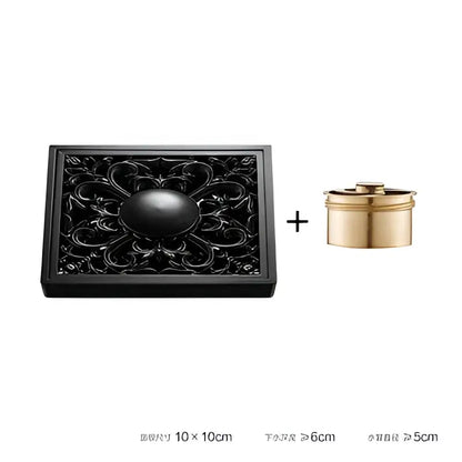 Embossed floral black brass square floor drain shower room