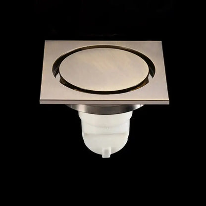 Embossed floral black brass square floor drain shower room