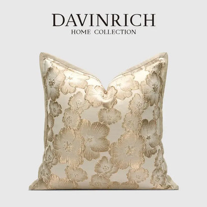 Embossed floral cushion cover champagne gold living room decor