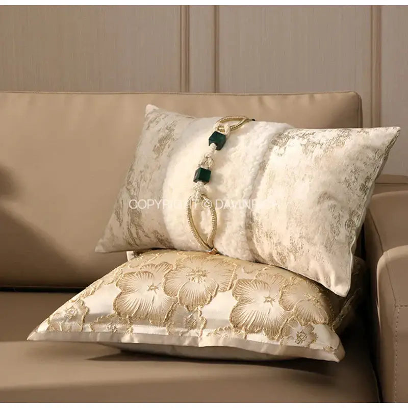 Embossed floral cushion cover champagne gold living room decor
