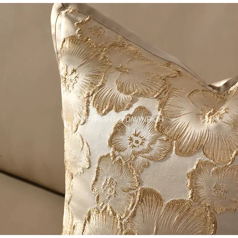 Embossed floral cushion cover champagne gold living room decor