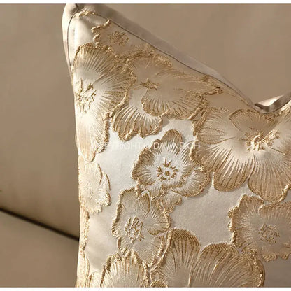 Embossed floral cushion cover champagne gold living room decor