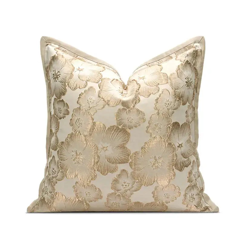 Embossed floral cushion cover champagne gold living room decor