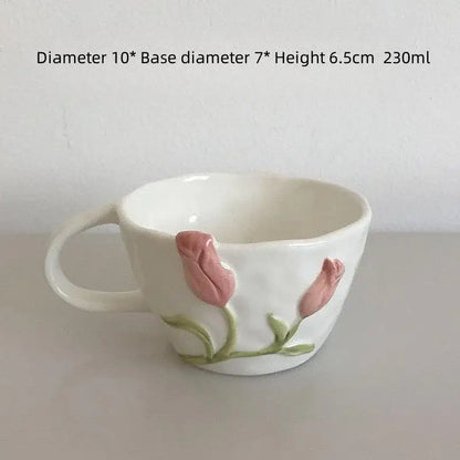 Embossed tulip ceramic cup and saucer set dining room kitchen decor
