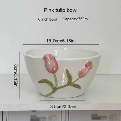 Embossed tulip ceramic cup and saucer set dining room kitchen decor
