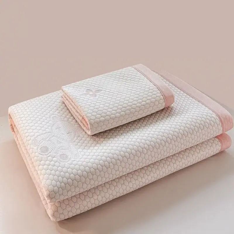 Embroidered bear white & pink cooling feel mat set bedroom mattress