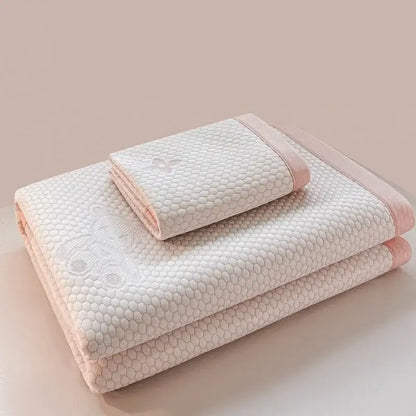 Embroidered bear white & pink cooling feel mat set bedroom mattress