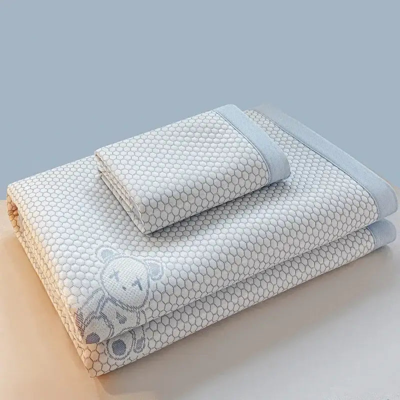 Embroidered bear white & pink cooling feel mat set bedroom mattress