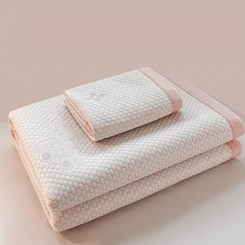 Embroidered bear white & pink cooling feel mat set bedroom mattress