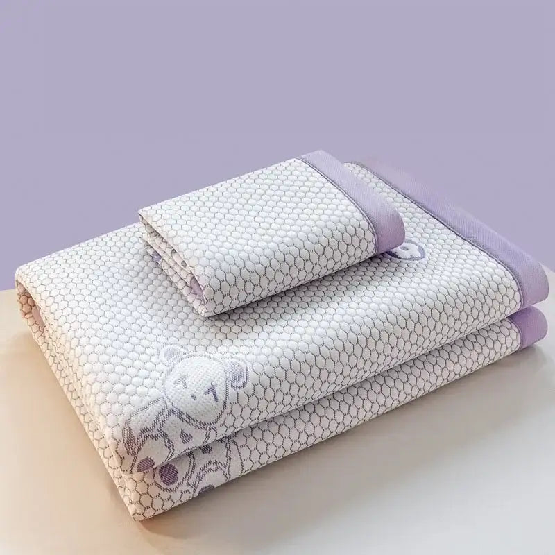 Embroidered bear white & pink cooling feel mat set bedroom mattress