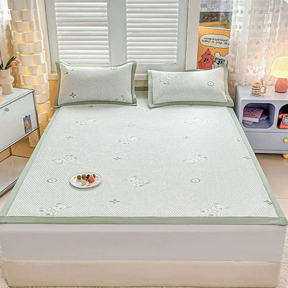Embroidered bear white & pink cooling feel mat set bedroom mattress