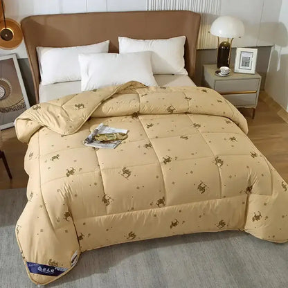 Embroidered beige camel hair quilted blanket bedroom comforter