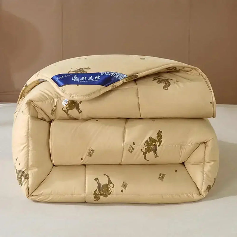 Embroidered beige camel hair quilted blanket bedroom comforter