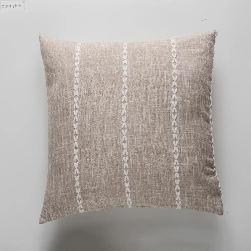Embroidered brown & grey stripe cushion cover living room decor