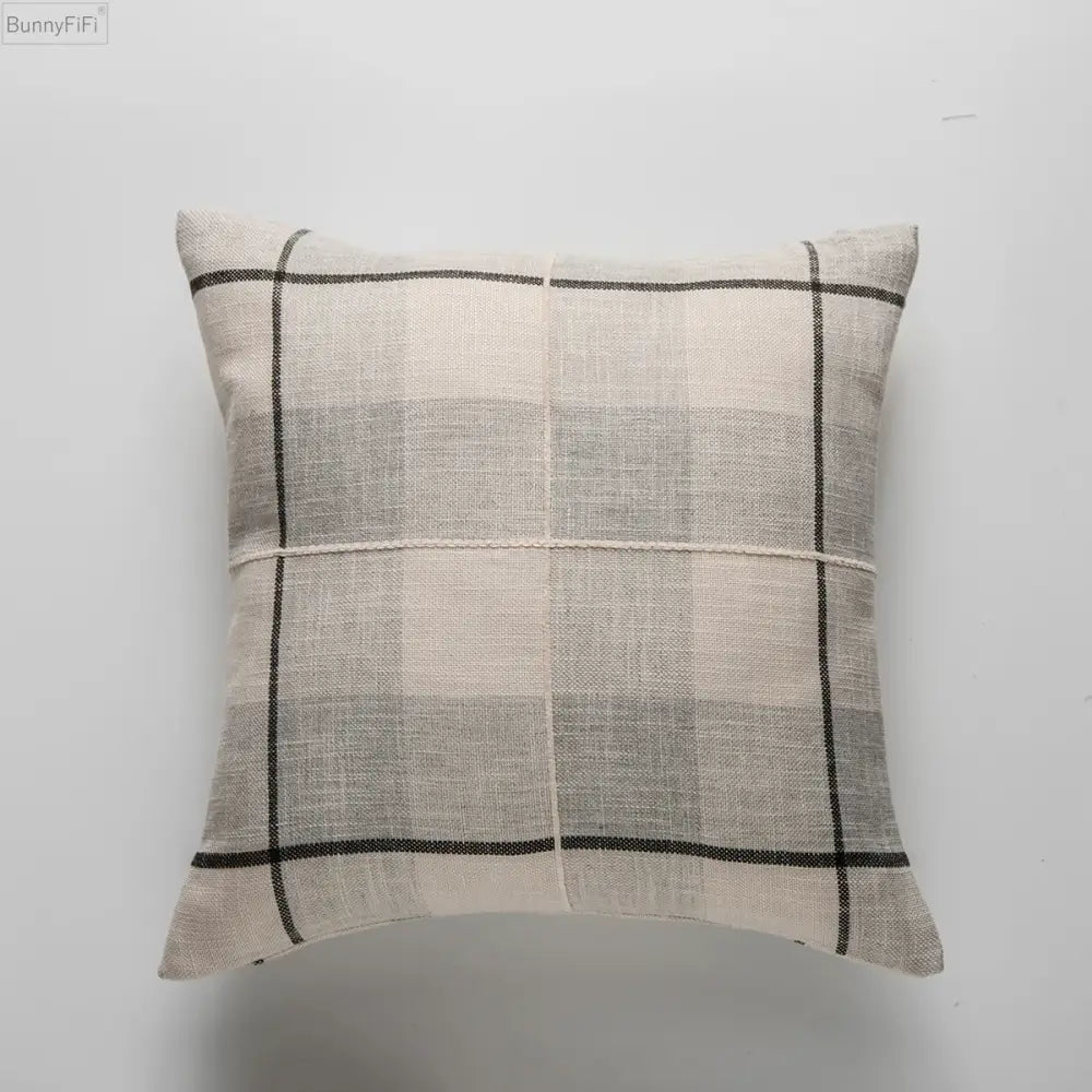 Embroidered brown & grey stripe cushion cover living room decor