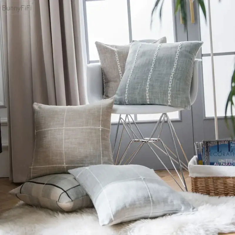 Embroidered brown & grey stripe cushion cover living room decor