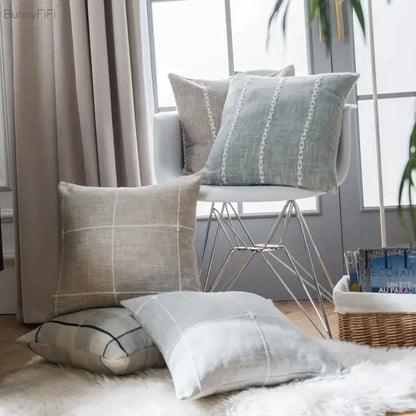 Embroidered brown & grey stripe cushion cover living room decor